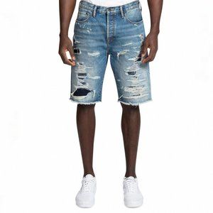 Prps Men's Jean Shorts Indigo Belen Ripped Distressed Straight Fit Cotton Denim